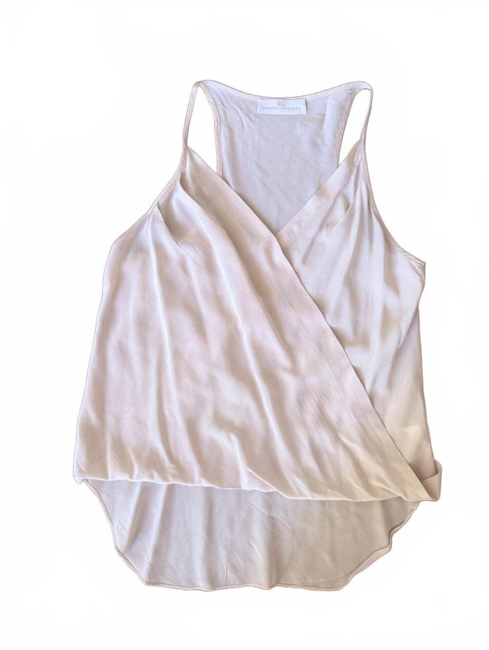 Amanda Uprichard 100% Silk Wrap Cami Top Beige Champagne V-Neck Sleeveless Sz M